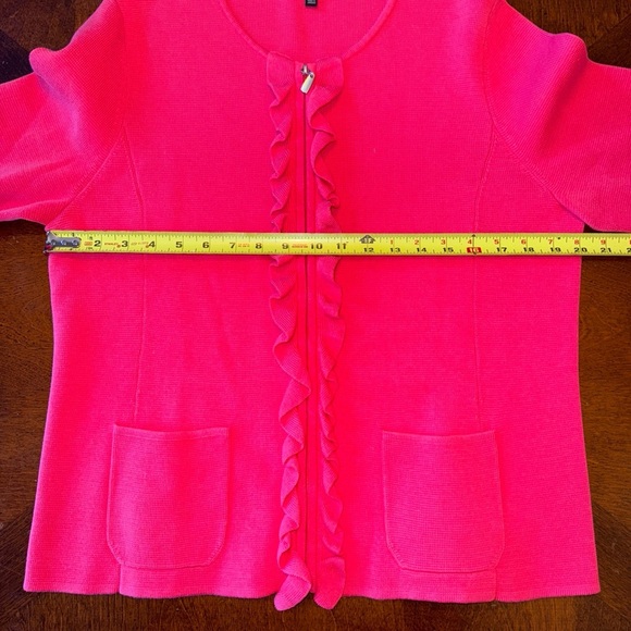 Talbots Hibiscus Pink Cotton Blend Ruffle Front Zip Up Cardigan Sweater Womens L - Picture 7 of 7